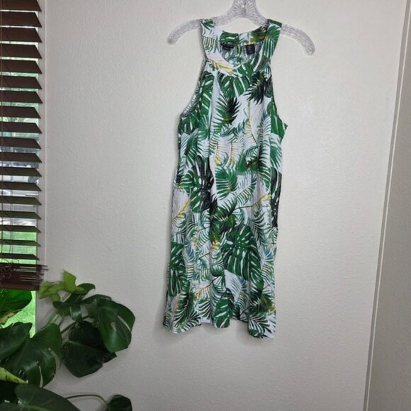 Tahari Linen Dress Tropical Palm Leaf Sleeveless White Green Size US 12 - Picture 1 of 9